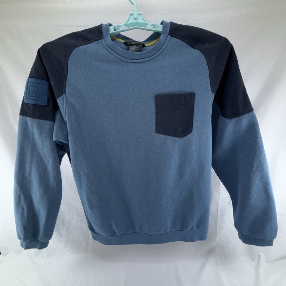 5.11 Tactical Sweater Mens L Blue Elbow Patches Crewneck Pocket Sweatshirt